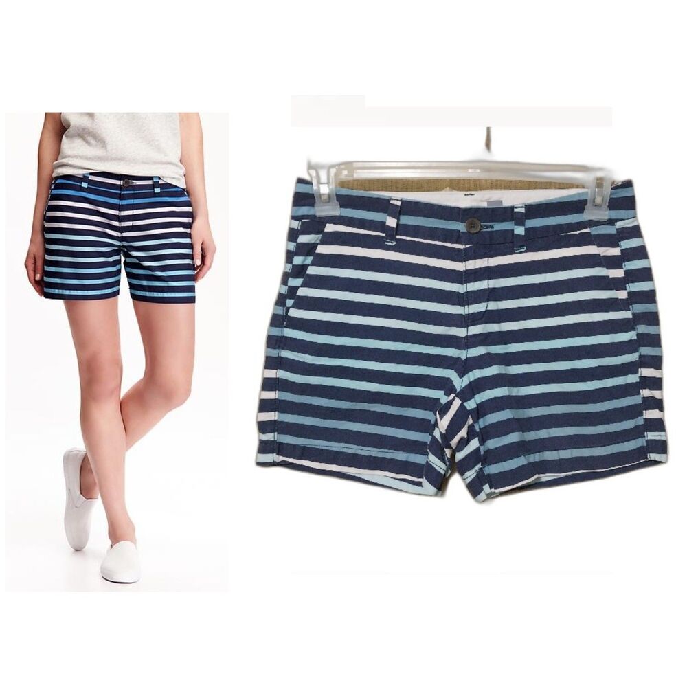 Old Navy shorts Womens 4 blue white ombre striped Patterned Twill Beachy Coastal